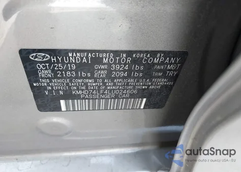 2020 Hyundai Elantra Se from USA, damaged, VIN KMHD74LF4LU024606